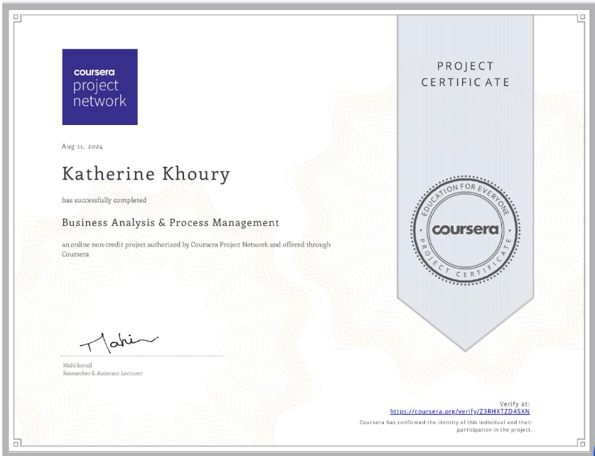 Business Processes Certification - Coursera